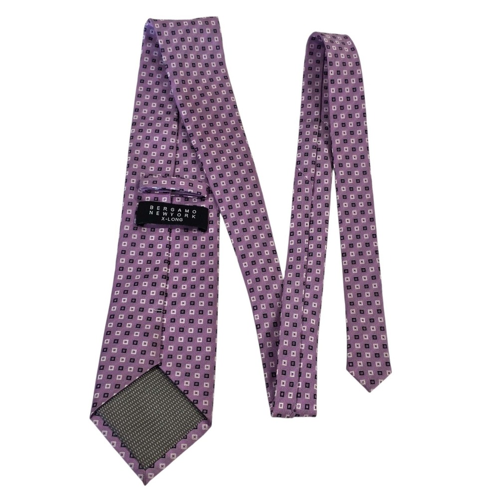 Bergamo New York X-Long Silk Blend Tie‎ Purple Micro-Square Pattern Men's Formal